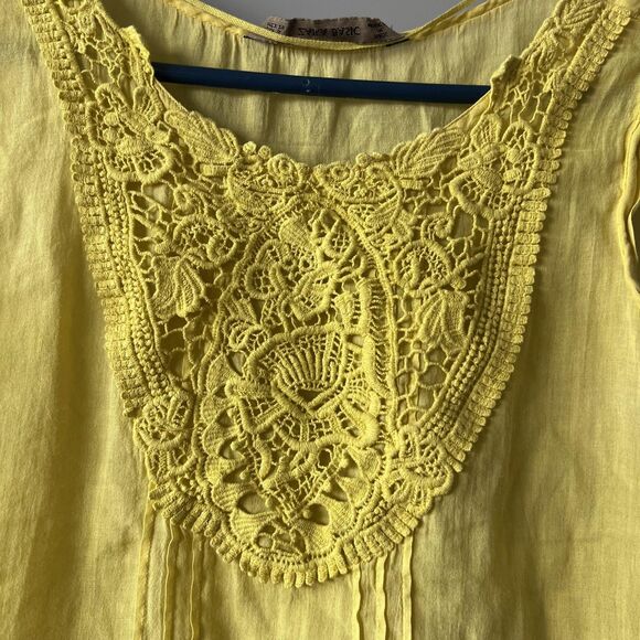 Zara Basic Shirt Womens Small Yellow Crochet Lace Bib Sleeveless Embroidered - Picture 4 of 10